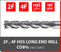 2F,4F HSS Long End Mill CO8% [No Coat]